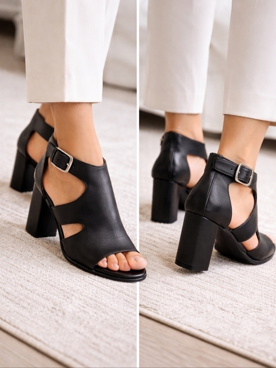 Naturalizer Shoes - Naturalizer Black Leather Cutout Block Heel Sandals Comfort Chic Size 8